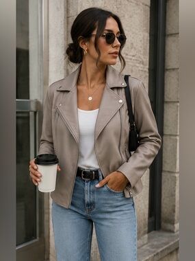 Women's‎ Beige Leather Jacket